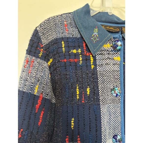 ALLURE Women’s Size Medium Jacket Patchwork Button Front Art To Wear - Picture 2 of 10